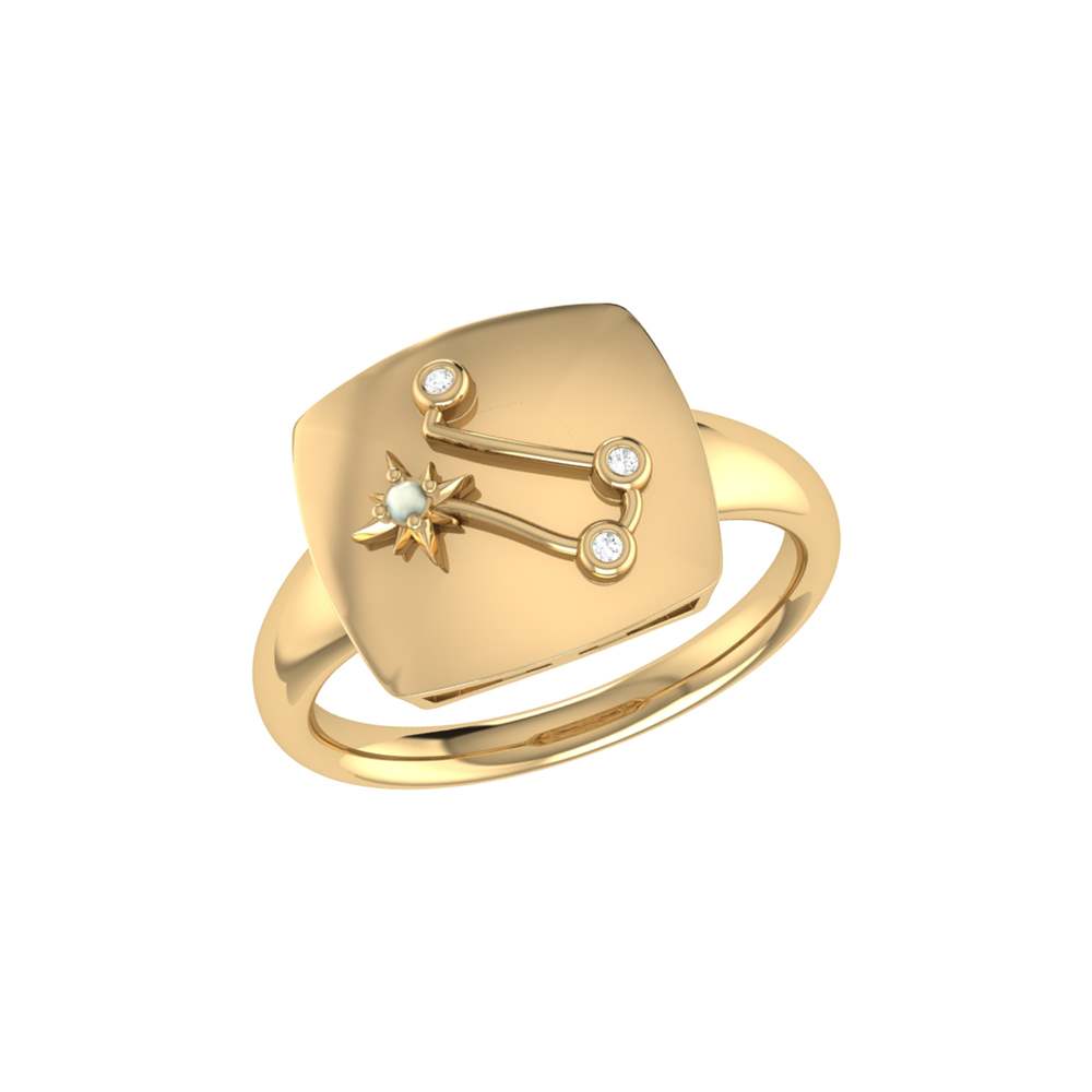 Gemini Twin Moonstone & Diamond Constellation Signet Ring in 14KYG